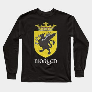 Morgan Name / Faded Style Family Crest Coat Of Arms Design Long Sleeve T-Shirt